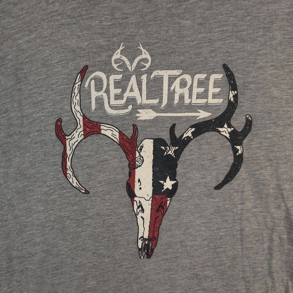 Realtree Shirt Men's XL Ggrey Short Sleeve Classic Fit Tee Deer‎ Skull Flag - Picture 3 of 7